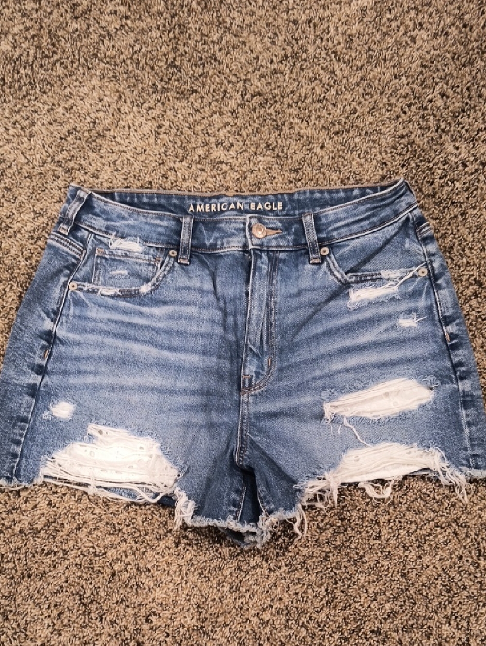American Eagle Outfitters Blue Distressed High-Rise Jean Shorts
